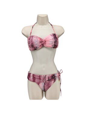 Despi 2 Piece Bikini Swimsuit Womens Pink Snake Bandeau Convertible Top Sz S/M
